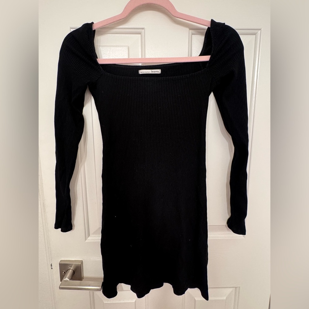 REFORMATiON jeans long sleeve black ribbed mini dress square neckline size XS
